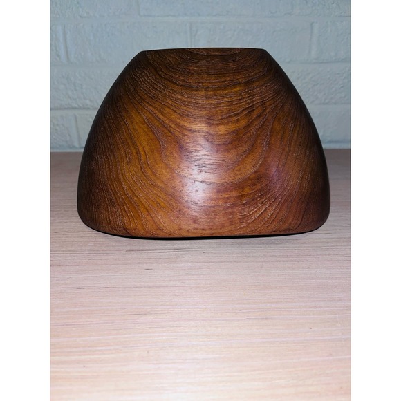 Vintage MCM Heavy Teak Bowl Unique Rounded Deep - Picture 5 of 9